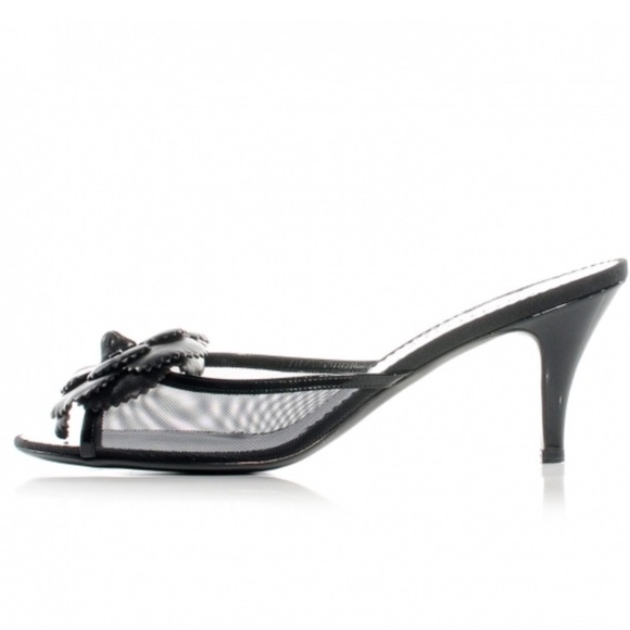 Chanel Lambskin Mesh Camellia Mules logo black kitten heels spring designer - Picture 3 of 8